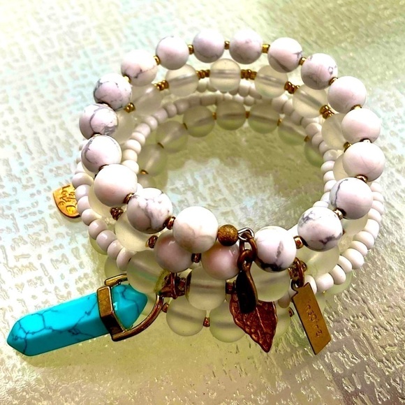 White Wire Wrap Charm Cuff Bracelet Turquoise Crystal! - Picture 4 of 4